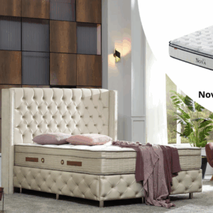 Pack complet Lit coffre Armony Clouté Beige + Matelas Nova Premium 32cm
