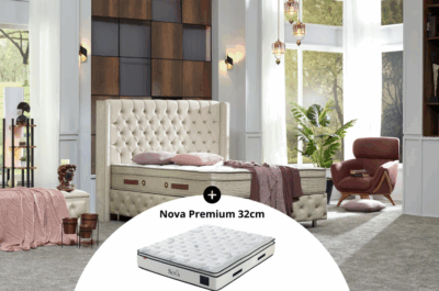 Pack complet Lit coffre Armony Clouté Beige + Matelas Nova Premium 32cm – Image 2