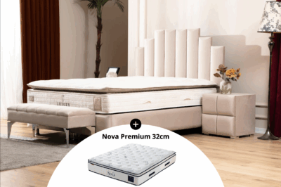 Pack complet Lit coffre Pyramide Beige + Matelas Nova Premium 32cm – Image 2