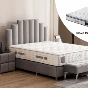 Pack complet Lit coffre Pyramide Gris + Matelas Nova Premium 32cm