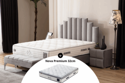 Pack complet Lit coffre Pyramide Gris + Matelas Nova Premium 32cm – Image 2