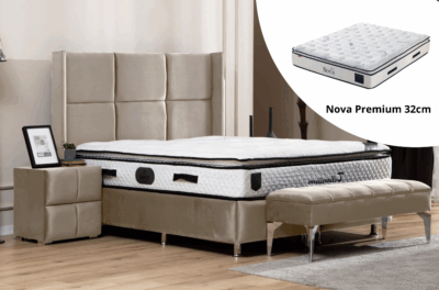 Pack complet Lit coffre Rio Beige + Matelas Nova Premium 32cm