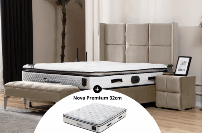 Pack complet Lit coffre Rio Beige + Matelas Nova Premium 32cm – Image 2