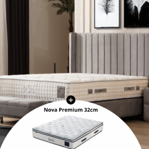 Pack complet Lit coffre Tokyo Gris + Matelas Nova Premium 32cm