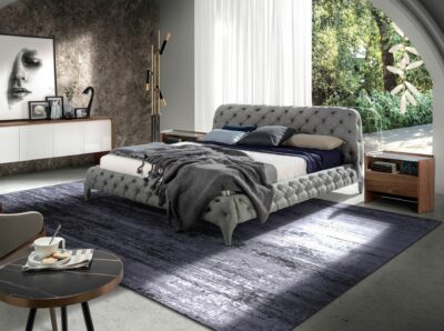 LIT TAPISSÉ EN TISSU GRIS – Image 3