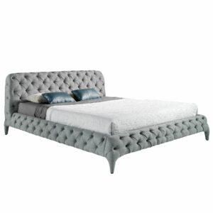 LIT TAPISSÉ EN TISSU GRIS
