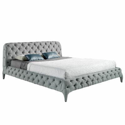 LIT TAPISSÉ EN TISSU GRIS