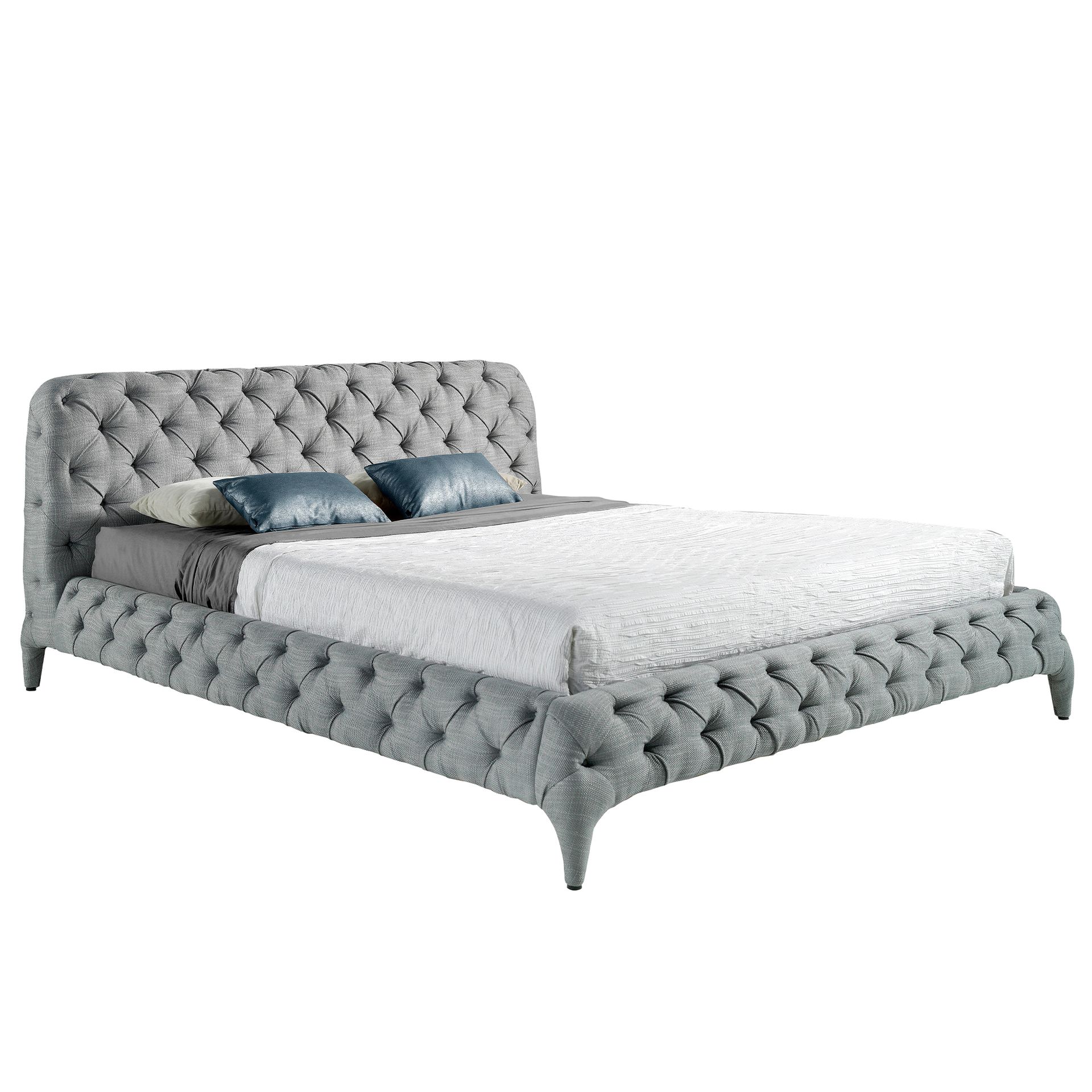 LIT TAPISSÉ EN TISSU GRIS