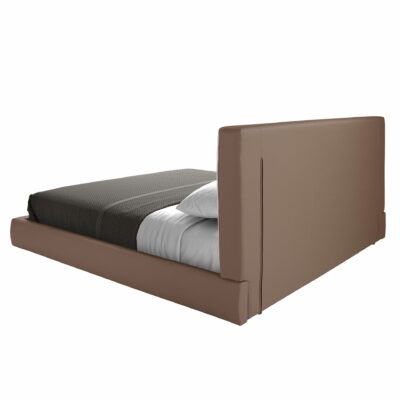 LIT REMBOURRÉ EN TISSU MARRON ET ÉCO-CUIR MARRON AVEC REVÊTEMENT BLANC CASSÉ – Image 3