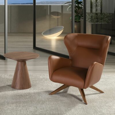 Fauteuil pivotant en similicuir marron – Image 3