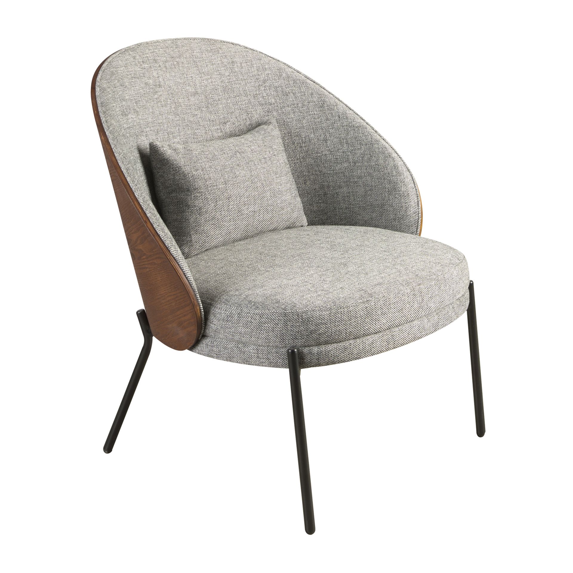 Fauteuil en tissu gris et noyer