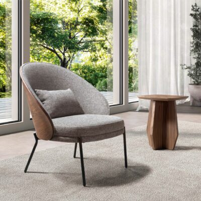 Fauteuil en tissu gris et noyer – Image 2