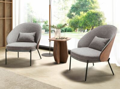 Fauteuil en tissu gris et noyer – Image 4