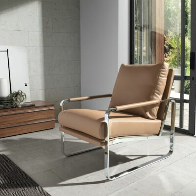 Fauteuil en similicuir taupe – Image 4