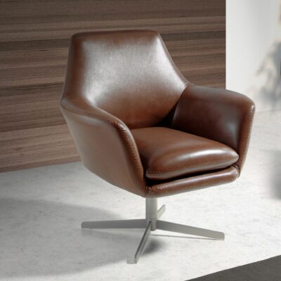 Fauteuil pivotant en cuir brun cognac – Image 3