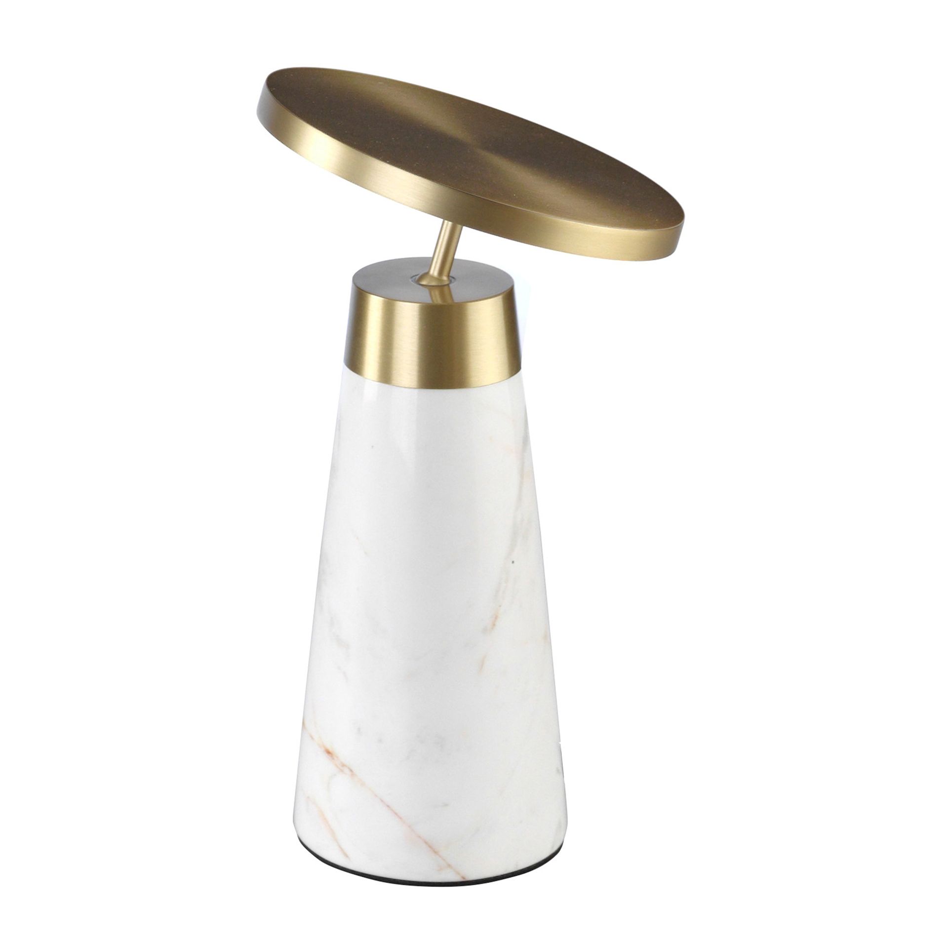 Lampe de bureau en marbre blanc et acier doré