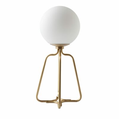 Lampe de bureau acier doré et verre blanc