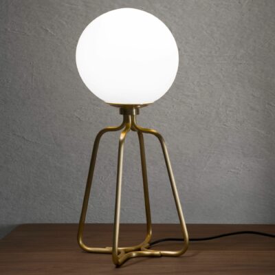 Lampe de bureau acier doré et verre blanc – Image 2