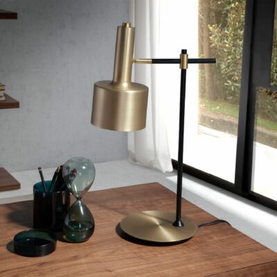 Lampe de bureau en aluminium doré et acier noir – Image 2