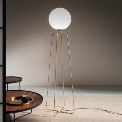 Lampadaire acier doré et verre blanc – Image 2