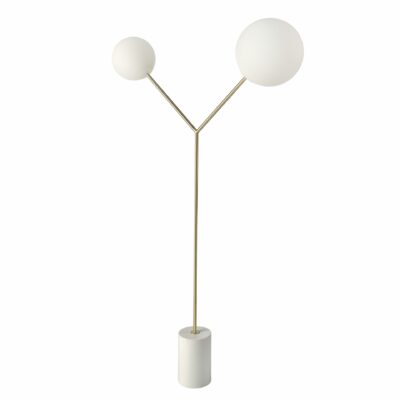 Lampadaire en marbre blanc, acier doré et verre blanc