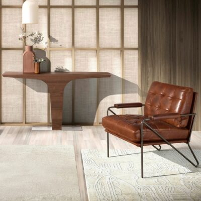 Fauteuil en cuir marron cognac – Image 3