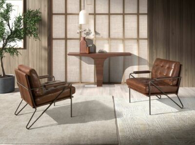 Fauteuil en cuir marron cognac – Image 4