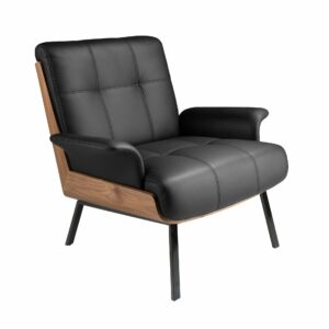 Fauteuil en similicuir noir et noyer