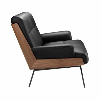 Fauteuil en similicuir noir et noyer – Image 4