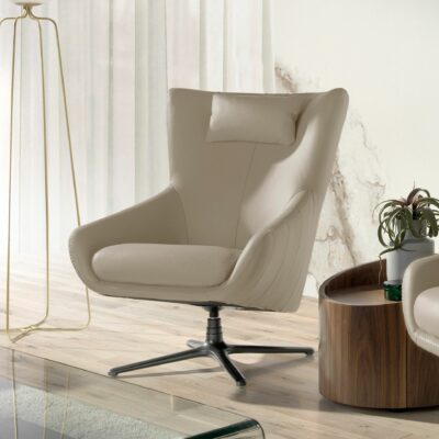 Fauteuil pivotant en cuir gris taupe – Image 3